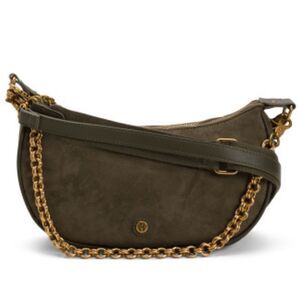 HOH 1960 Olive Green Valerie Crossbody Faux Suede Double Zip Chain Shoulder Bag